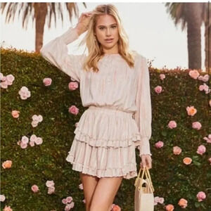 Misa Los Angeles Katia long sleeve metallic ruffle mini dress